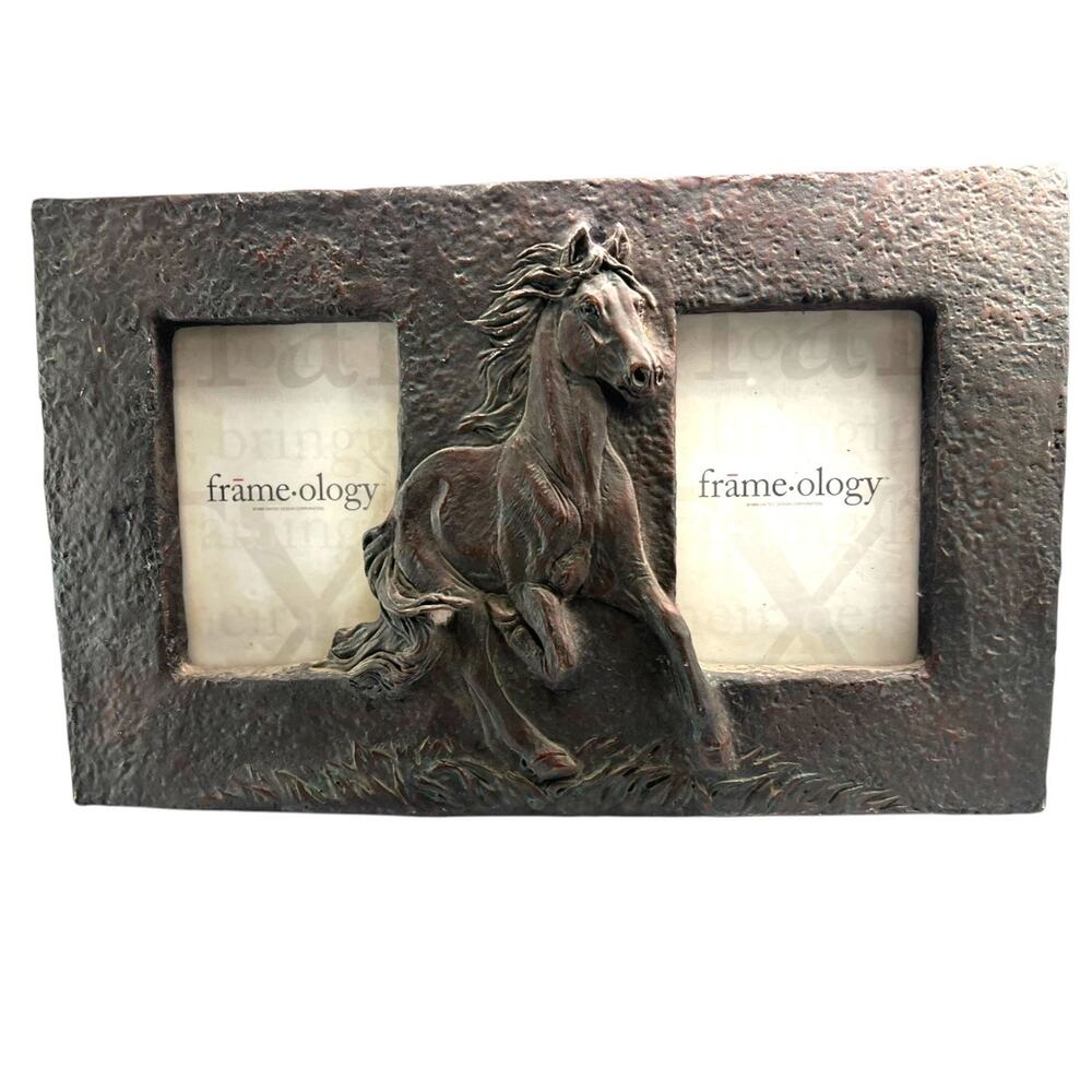 Double 3X5  horse double picture frame two photographs western rustic Equestrian